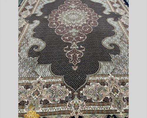 جفت ۶ متری نقشه ماهی طرح موج مهر  چله نخ ۵۰ رج زمینه سرمه ای حاشیه زرشکی  