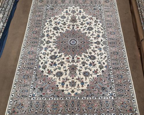 جفت قالیچه اردکان زمینه کرم حاشیه خاکی مرینوس ابریشم