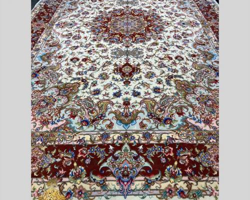 تک ۶ متری نقشه علیا چله ابریشم گل ابریشم  لچک بوته ۵۰ رج  زمینه کرم حاشیه مسی 