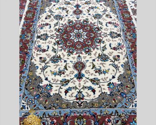 زرعونیم کاشان پشم وابریشم زمینه کرم حاشیه مسی نقشه سایه 