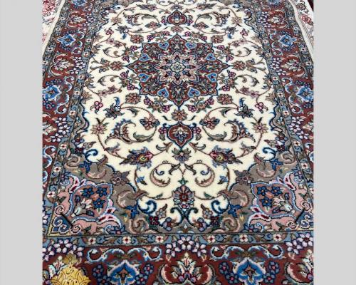 جفت زرع ونیم کرک یزد گل ابریشم نقشه مزیدی زمینه کرم حاشیه مسی