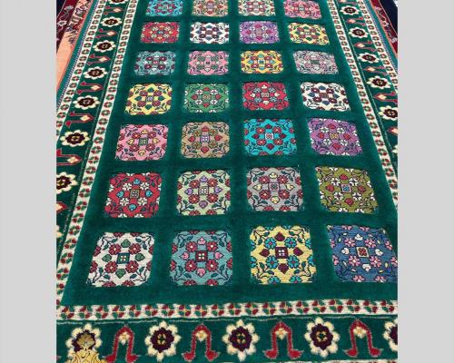 قالیچه گلیم فرش  عشایری رنگ یشمی  چله پشم  برجسته  رنگ گیاهی 