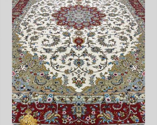 جفت ۹ متری کرک کاشان چهار رنگ ابریشم  ۶۲ خانه زمینه کرم حاشیه مسی نقشه تقدیسی